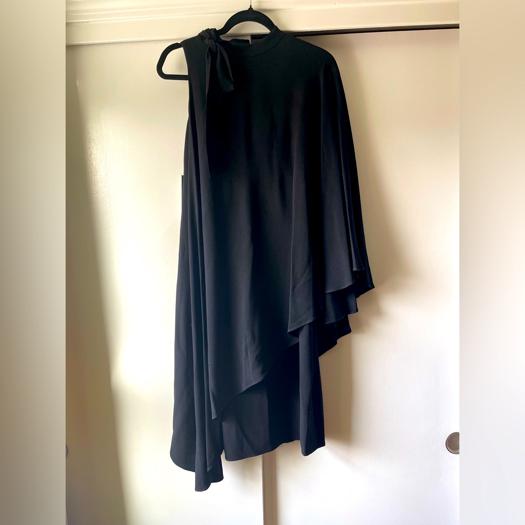 Teri John Crepe Tie Neck One Shoulder Dress